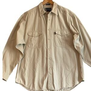 Vtg Eddie Bauer Legend Elkhorn Shirt Men Large Khaki Heavy Cotton Twill Gorpcore